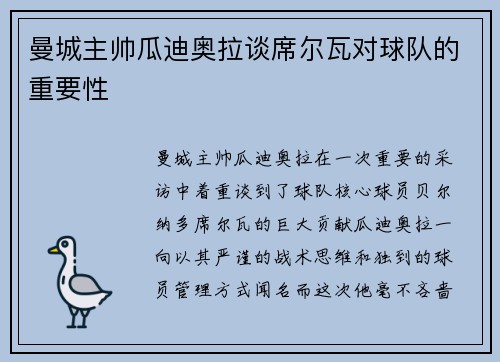 曼城主帅瓜迪奥拉谈席尔瓦对球队的重要性
